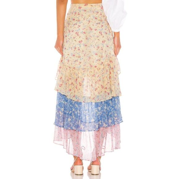 LoveShackFancy Lisette Asymmetric Silk Tiered Ruffle Maxi Skirt - Size 10 - Picture 4 of 14